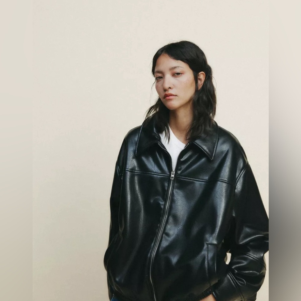 Zara Faux Leather Bomber Jacket XS
